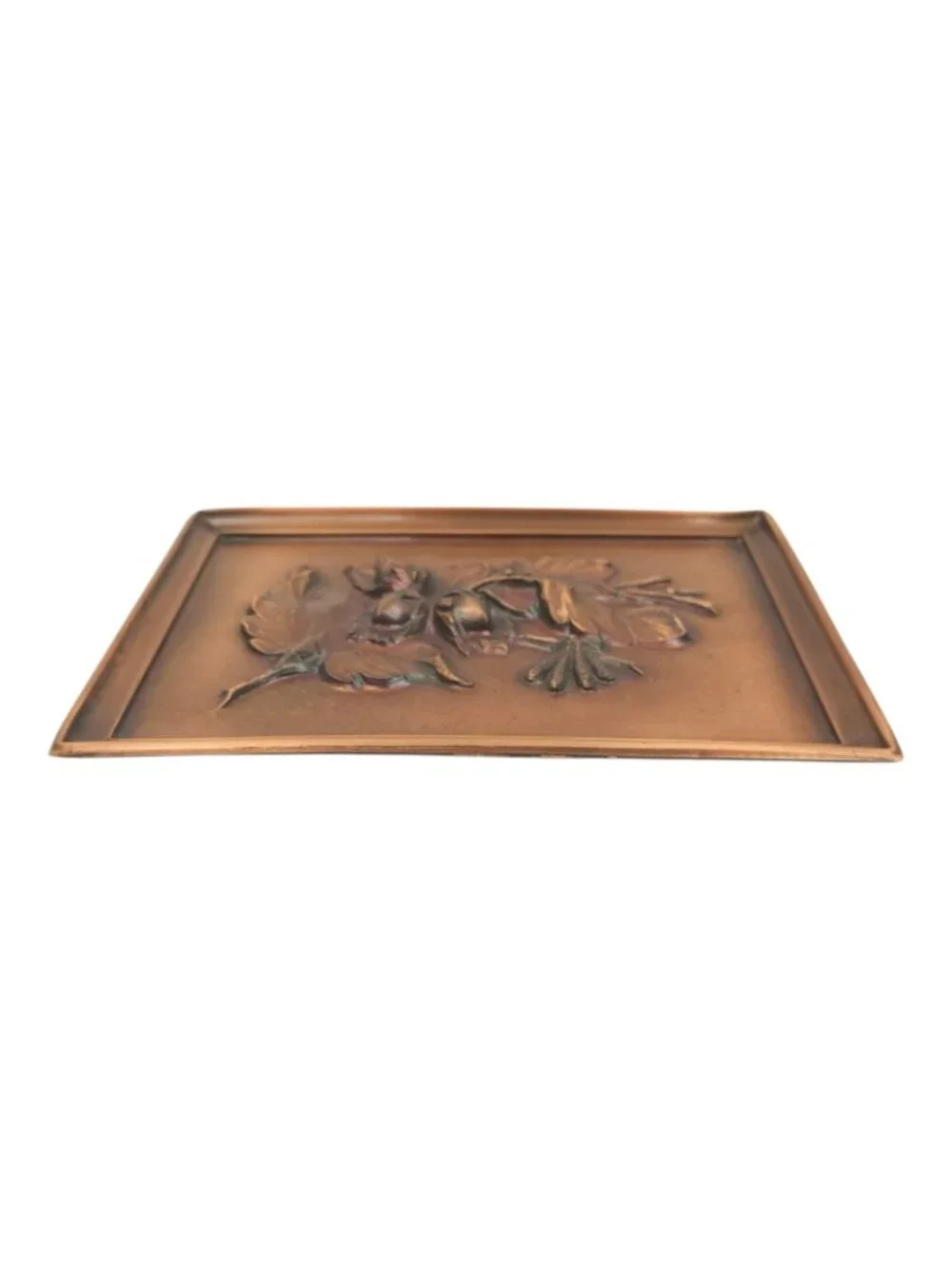 Albert Gilles Leaf Acorn Copper Wall Plaque Embossed Repousse Vintage Hanging